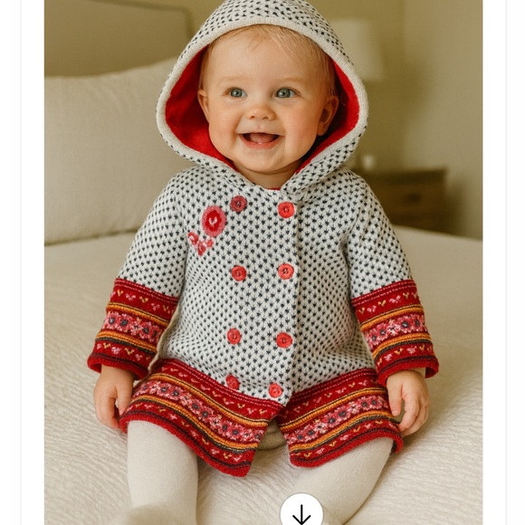 🔥CATIMINI🔥baby girl FAIR ISLE hoodied fleece lined coat sz 9 mo price firm!